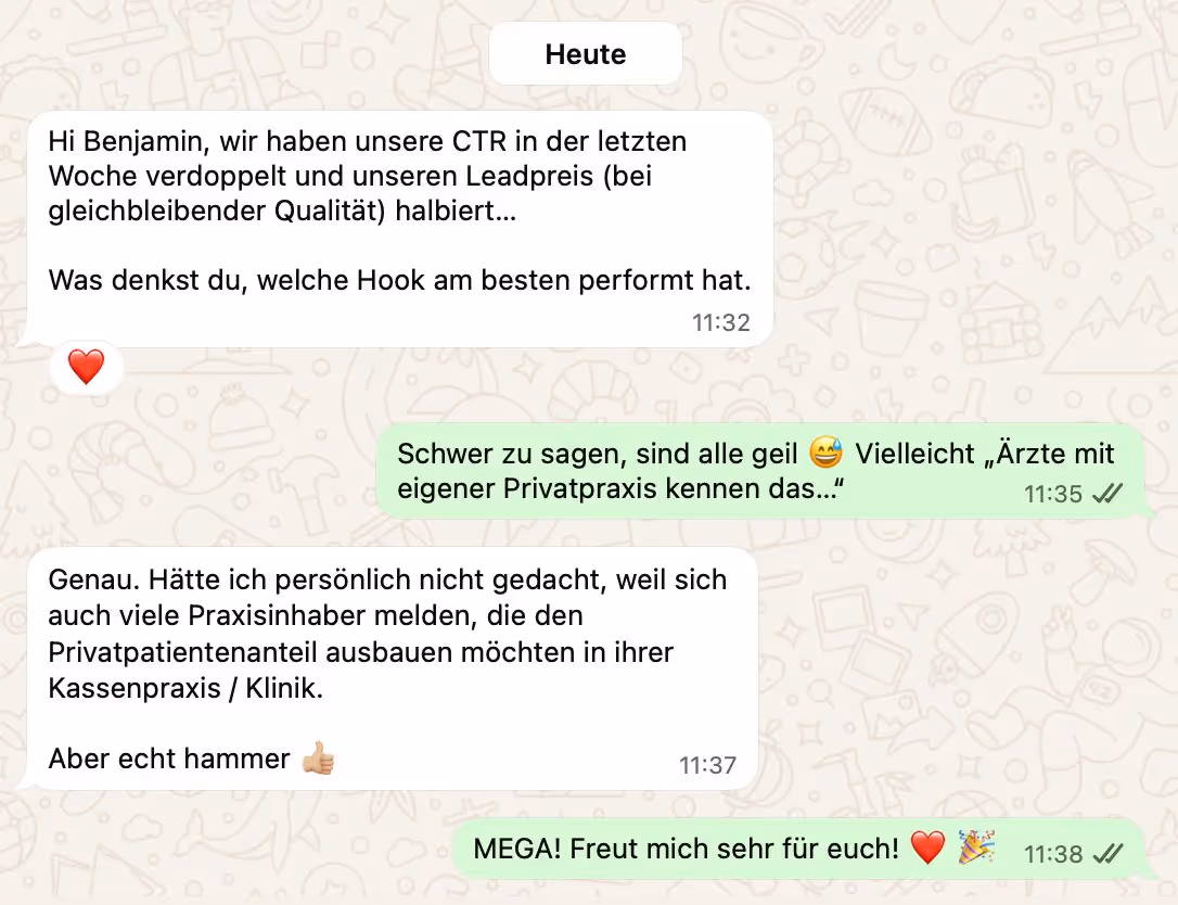 WhatsApp-Feedback eines Werbevideo.ai Kunden